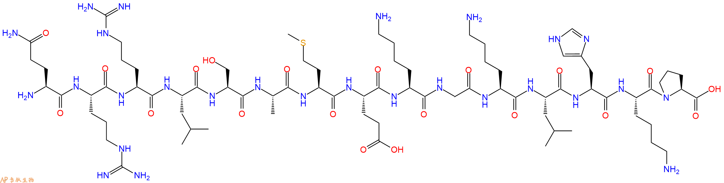 专肽生物产品H2N-Gln-Arg-Arg-Leu-Ser-Ala-Met-Glu-Lys-Gly-Lys-Leu-His-Lys-Pro-OH