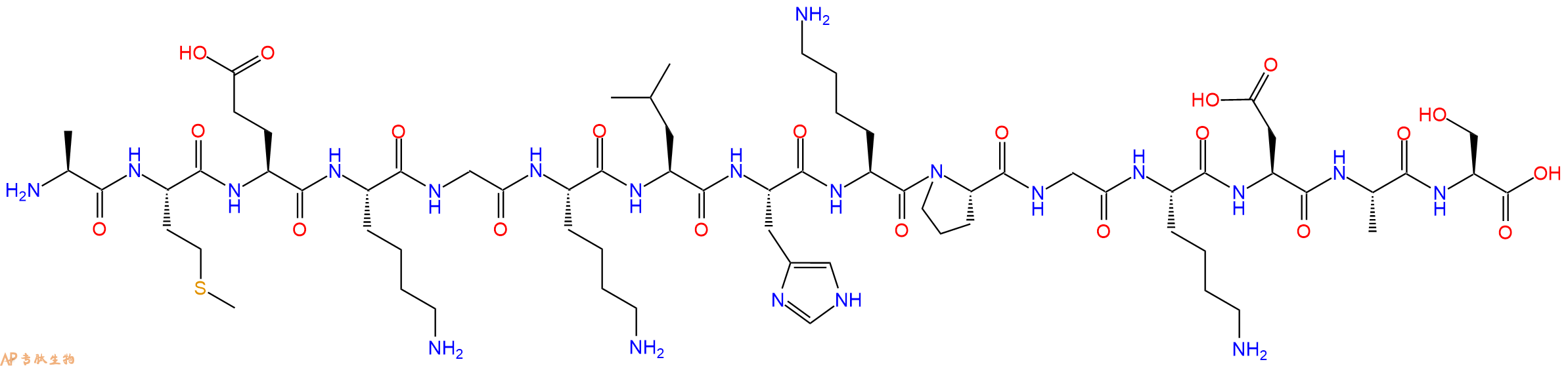 专肽生物产品H2N-Ala-Met-Glu-Lys-Gly-Lys-Leu-His-Lys-Pro-Gly-Lys-Asp-Ala-Ser-OH