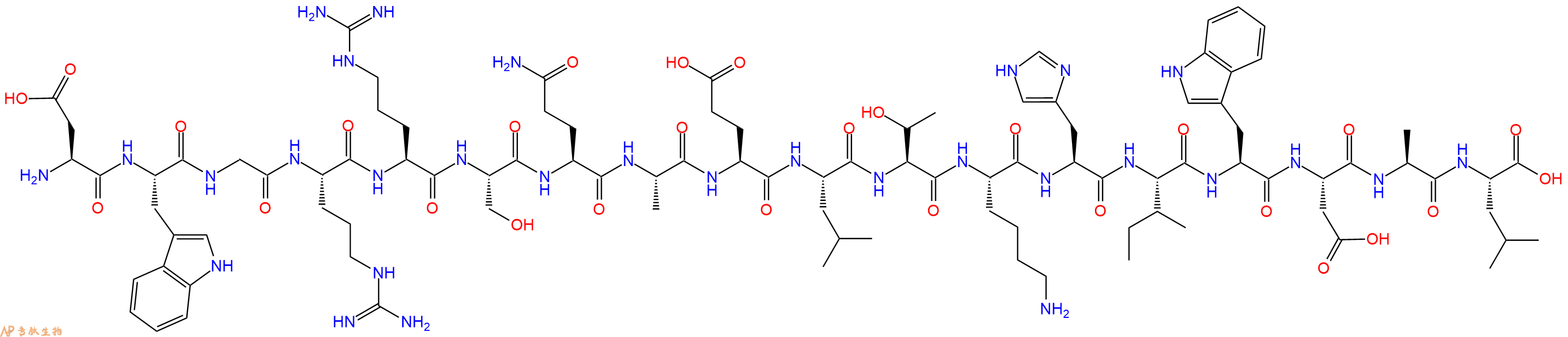 专肽生物产品H2N-Asp-Trp-Gly-Arg-Arg-Ser-Gln-Ala-Glu-Leu-Thr-Lys-His-Ile-Trp-Asp-Ala-Leu-OH