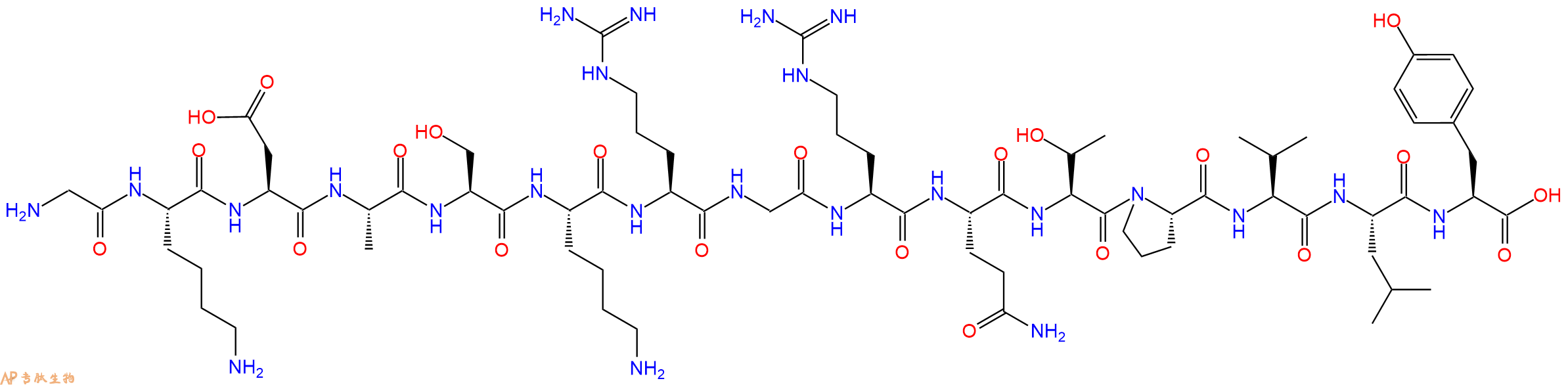 专肽生物产品H2N-Gly-Lys-Asp-Ala-Ser-Lys-Arg-Gly-Arg-Gln-Thr-Pro-Val-Leu-Tyr-OH