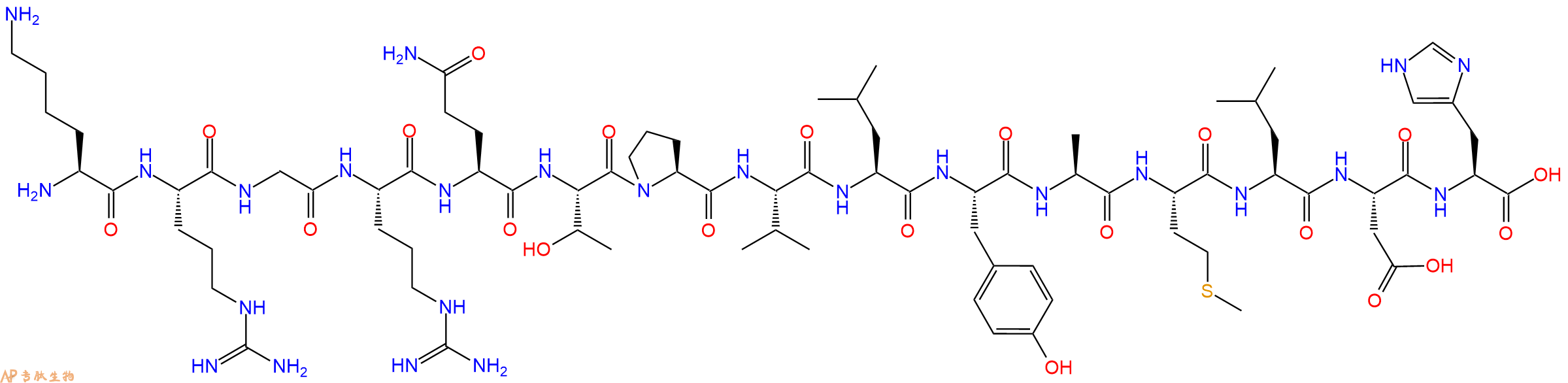 专肽生物产品H2N-Lys-Arg-Gly-Arg-Gln-Thr-Pro-Val-Leu-Tyr-Ala-Met-Leu-Asp-His-OH