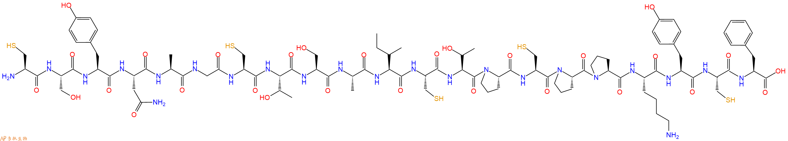 专肽生物产品H2N-Cys-Ser-Tyr-Asn-Ala-Gly-Cys-Thr-Ser-Ala-Ile-Cys-Thr-Pro-Cys-Pro-Pro-Lys-Tyr-Cys-Phe-OH