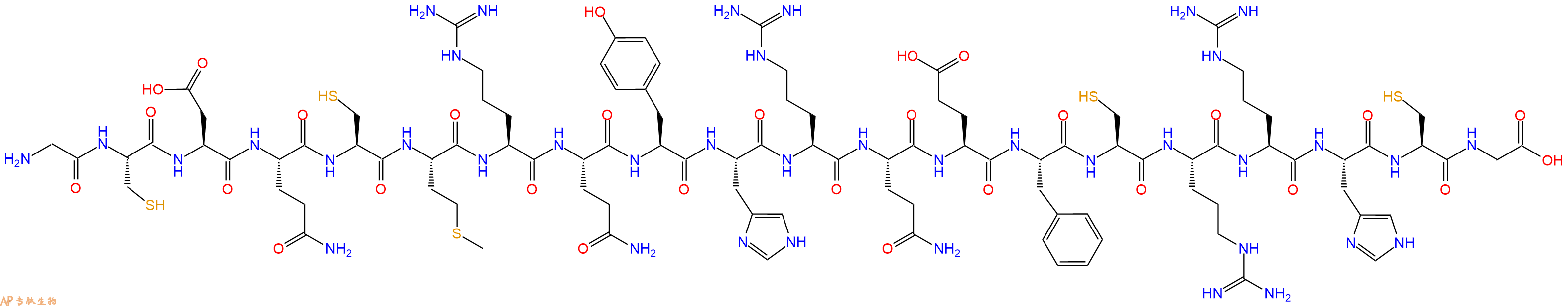 专肽生物产品H2N-Gly-Cys-Asp-Gln-Cys-Met-Arg-Gln-Tyr-His-Arg-Gln-Glu-Phe-Cys-Arg-Arg-His-Cys-Gly-OH