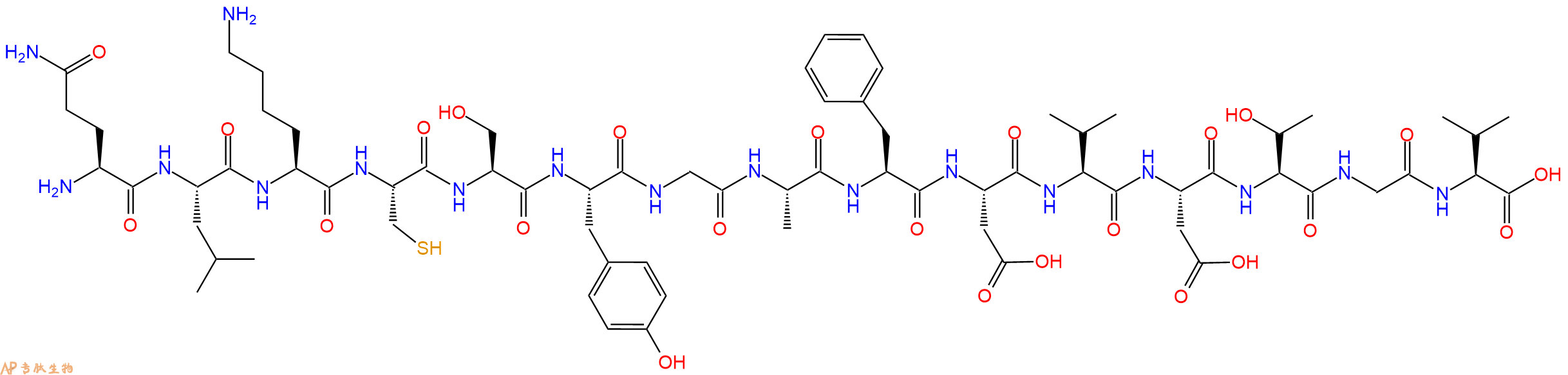 专肽生物产品H2N-Gln-Leu-Lys-Cys-Ser-Tyr-Gly-Ala-Phe-Asp-Val-Asp-Thr-Gly-Val-OH