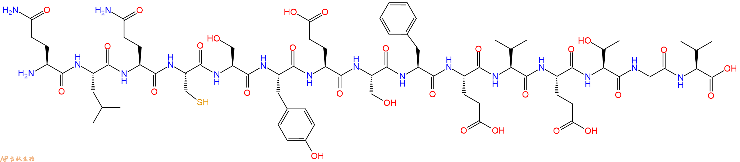 专肽生物产品H2N-Gln-Leu-Gln-Cys-Ser-Tyr-Glu-Ser-Phe-Glu-Val-Glu-Thr-Gly-Val-OH