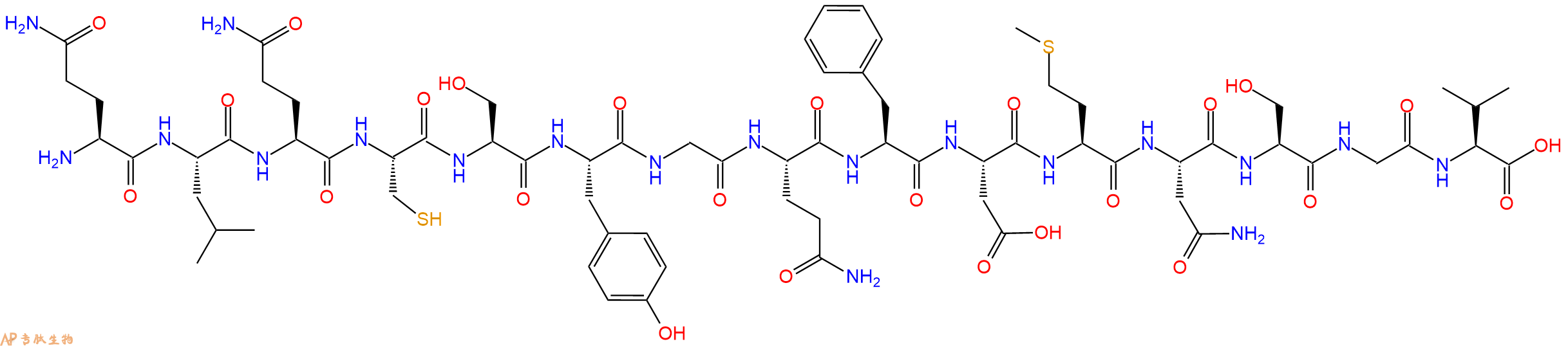 专肽生物产品H2N-Gln-Leu-Gln-Cys-Ser-Tyr-Gly-Gln-Phe-Asp-Met-Asn-Ser-Gly-Val-OH