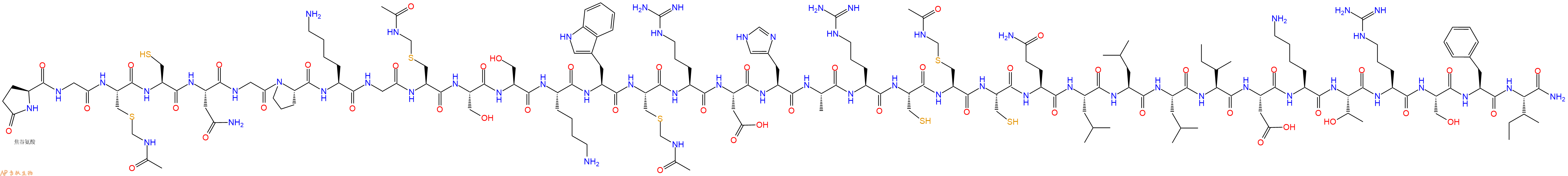 专肽生物产品Pyr-Gly-Cys(Acm)-Cys-Asn-Gly-Pro-Lys-Gly-Cys(Acm)-Ser-Ser-Lys-Trp-Cys(Acm)-Arg-Asp-His-Ala-Arg-Cys-Cys(Acm)-Cys-Gln-Leu-Leu-Leu-Ile-Asp-Lys-Thr-Arg-Ser-Phe-Ile-CONH2