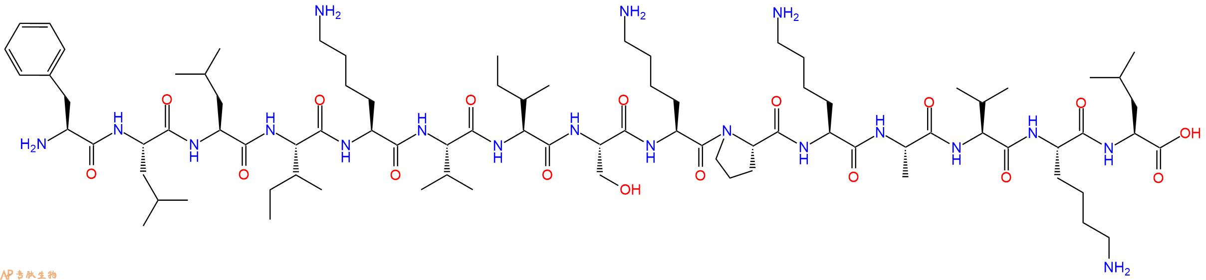 专肽生物产品H2N-Phe-Leu-Leu-Ile-Lys-Val-Ile-Ser-Lys-Pro-Lys-Ala-Val-Lys-Leu-OH