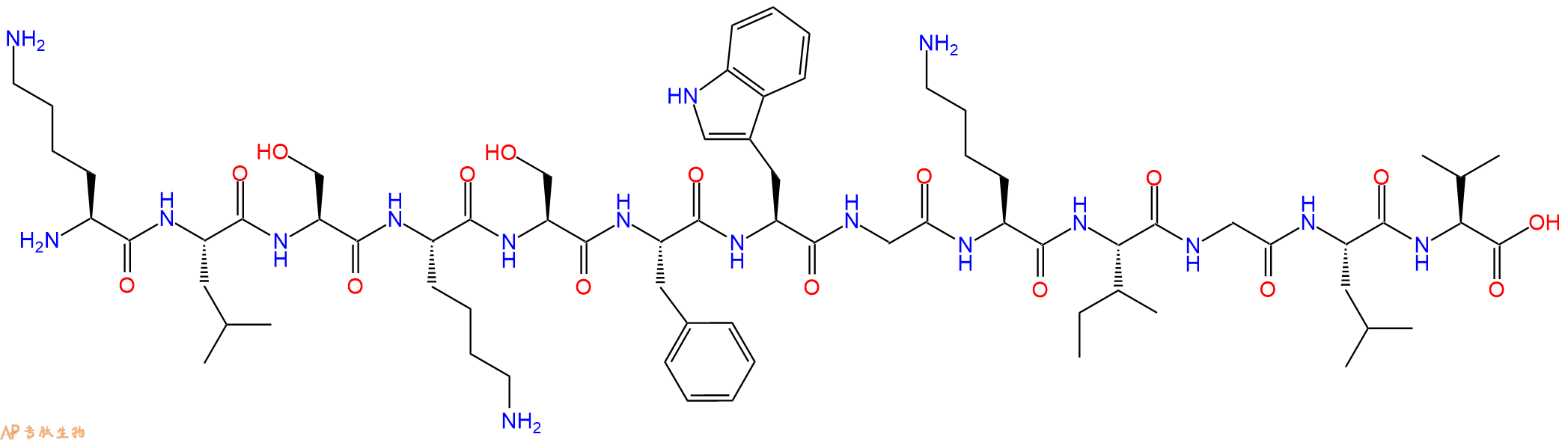 专肽生物产品H2N-Lys-Leu-Ser-Lys-Ser-Phe-Trp-Gly-Lys-Ile-Gly-Leu-Val-OH