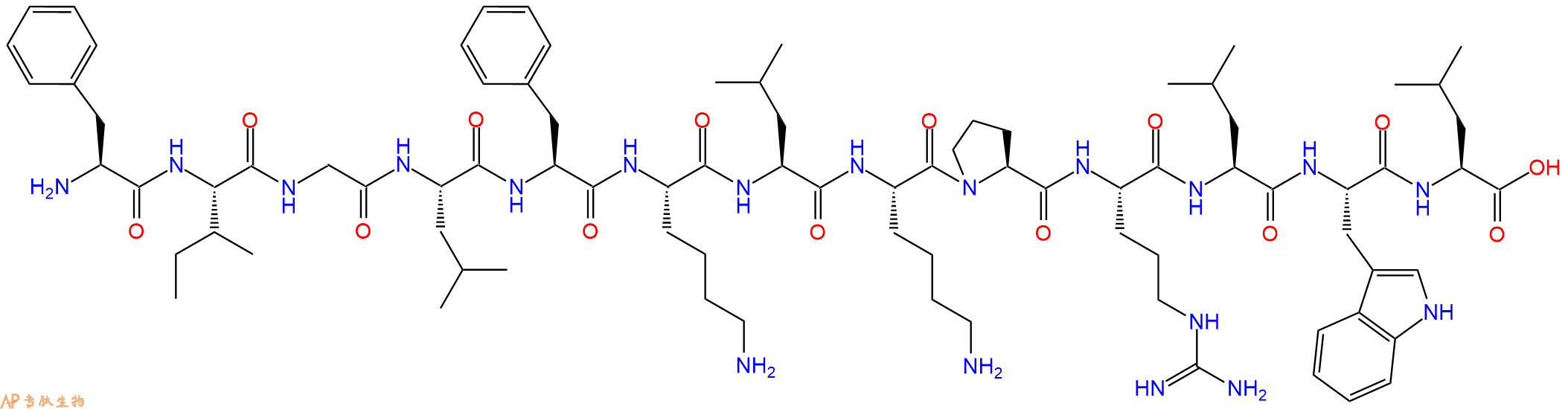 专肽生物产品H2N-Phe-Ile-Gly-Leu-Phe-Lys-Leu-Lys-Pro-Arg-Leu-Trp-Leu-OH