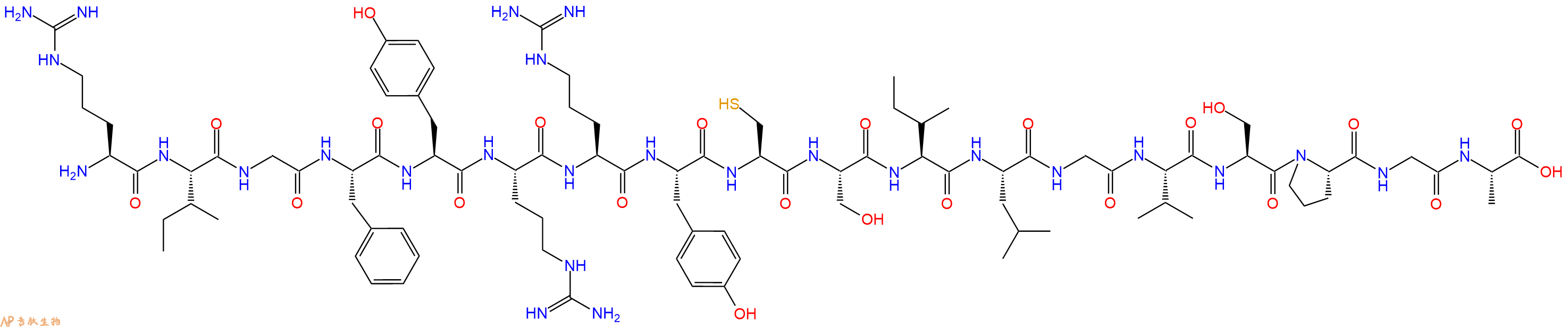 专肽生物产品H2N-Arg-Ile-Gly-Phe-Tyr-Arg-Arg-Tyr-Cys-Ser-Ile-Leu-Gly-Val-Ser-Pro-Gly-Ala-OH