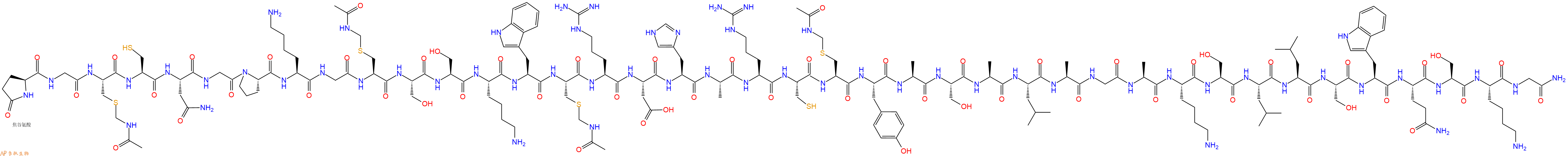 专肽生物产品Pyr-Gly-Cys(Acm)-Cys-Asn-Gly-Pro-Lys-Gly-Cys(Acm)-Ser-Ser-Lys-Trp-Cys(Acm)-Arg-Asp-His-Ala-Arg-Cys-Cys(Acm)-Tyr-Ala-Ser-Ala-Leu-Ala-Gly-Ala-Lys-Ser-Leu-Leu-Ser-Trp-Gln-Ser-Lys-Gly-CONH2