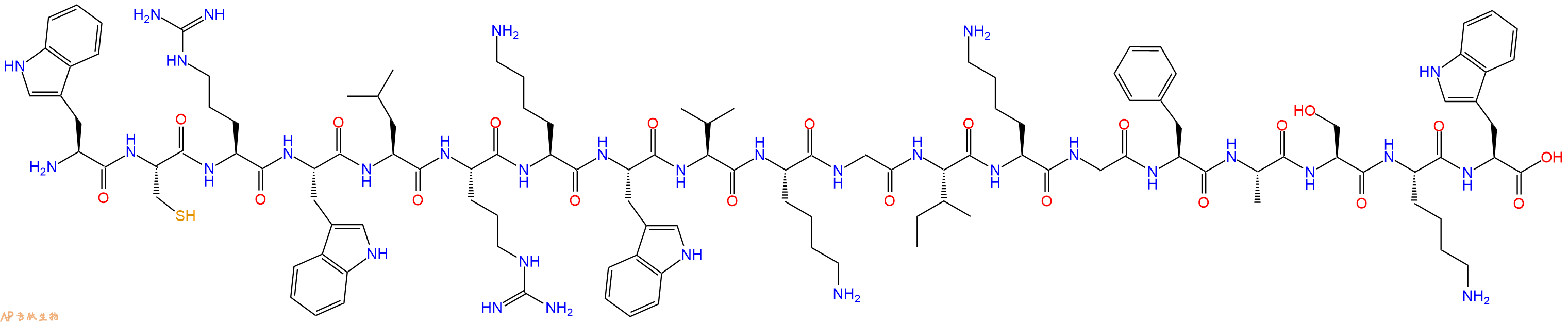 专肽生物产品H2N-Trp-Cys-Arg-Trp-Leu-Arg-Lys-Trp-Val-Lys-Gly-Ile-Lys-Gly-Phe-Ala-Ser-Lys-Trp-OH