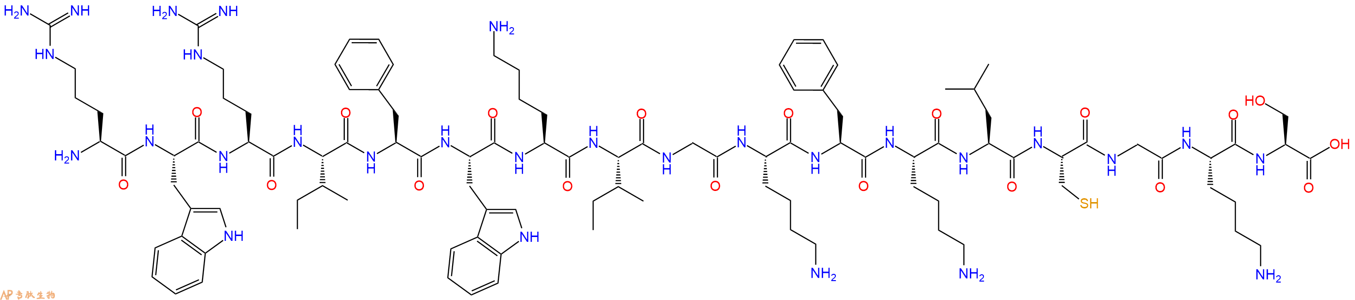 专肽生物产品H2N-Arg-Trp-Arg-Ile-Phe-Trp-Lys-Ile-Gly-Lys-Phe-Lys-Leu-Cys-Gly-Lys-Ser-OH