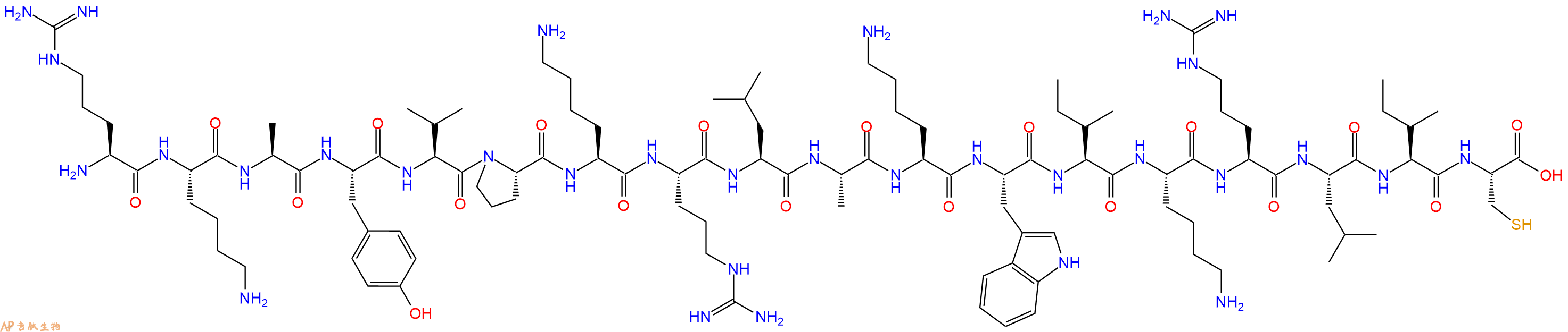 专肽生物产品H2N-Arg-Lys-Ala-Tyr-Val-Pro-Lys-Arg-Leu-Ala-Lys-Trp-Ile-Lys-Arg-Leu-Ile-Cys-OH