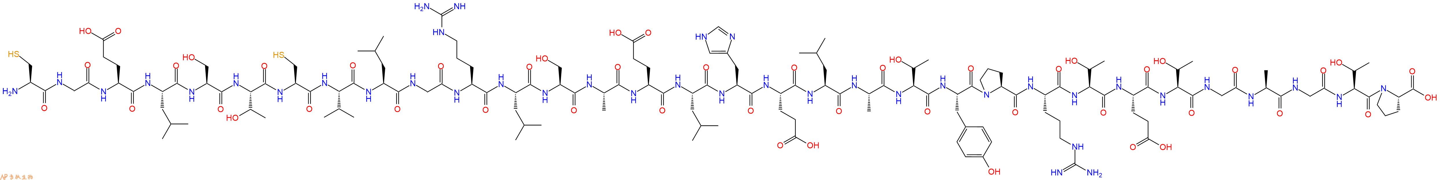 专肽生物产品H2N-Cys-Gly-Glu-Leu-Ser-Thr-Cys-Val-Leu-Gly-Arg-Leu-Ser-Ala-Glu-Leu-His-Glu-Leu-Ala-Thr-Tyr-Pro-Arg-Thr-Glu-Thr-Gly-Ala-Gly-Thr-Pro-OH