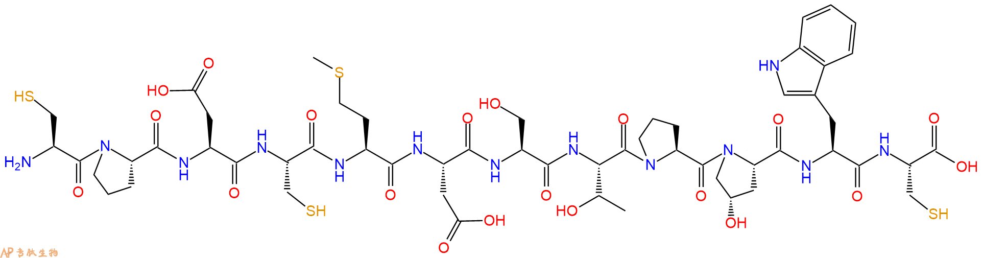 专肽生物产品H2N-Cys-Pro-Asp-Cys-Met-Asp-Ser-Thr-Pro-Hyp-Trp-Cys-OH