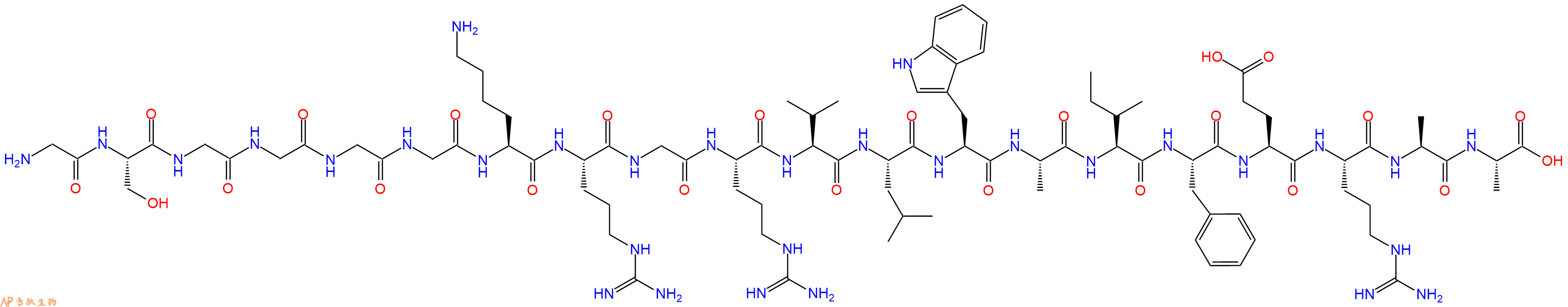 专肽生物产品H2N-Gly-Ser-Gly-Gly-Gly-Gly-Lys-Arg-Gly-Arg-Val-Leu-Trp-Ala-Ile-Phe-Glu-Arg-Ala-Ala-OH
