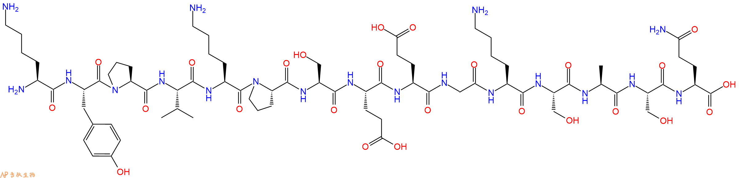 专肽生物产品H2N-Lys-Tyr-Pro-Val-Lys-Pro-Ser-Glu-Glu-Gly-Lys-Ser-Ala-Ser-Gln-OH