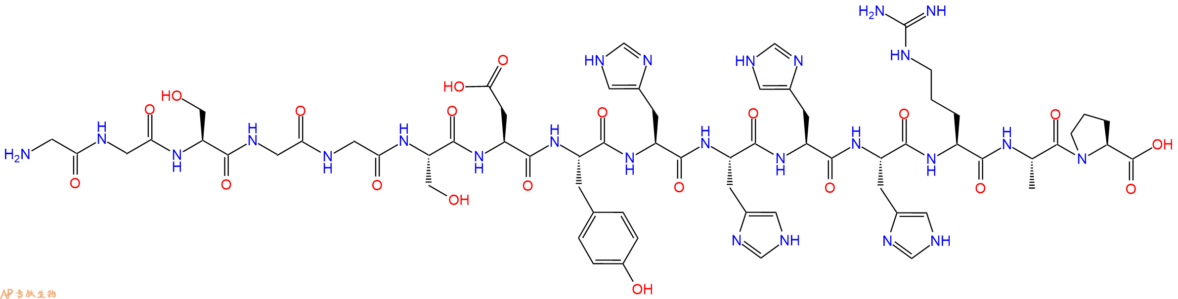 专肽生物产品H2N-Gly-Gly-Ser-Gly-Gly-Ser-Asp-Tyr-His-His-His-His-Arg-Ala-Pro-OH