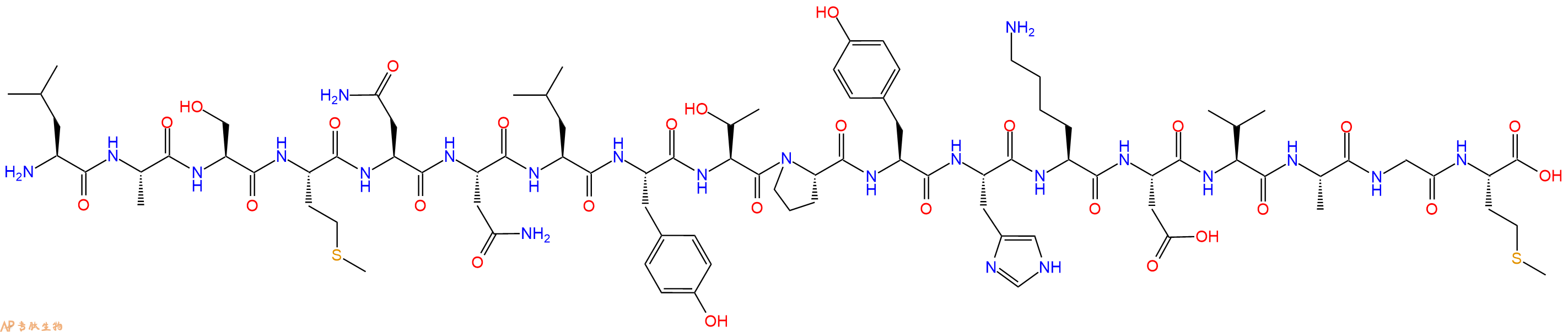 专肽生物产品H2N-Leu-Ala-Ser-Met-Asn-Asn-Leu-Tyr-Thr-Pro-Tyr-His-Lys-Asp-Val-Ala-Gly-Met-OH