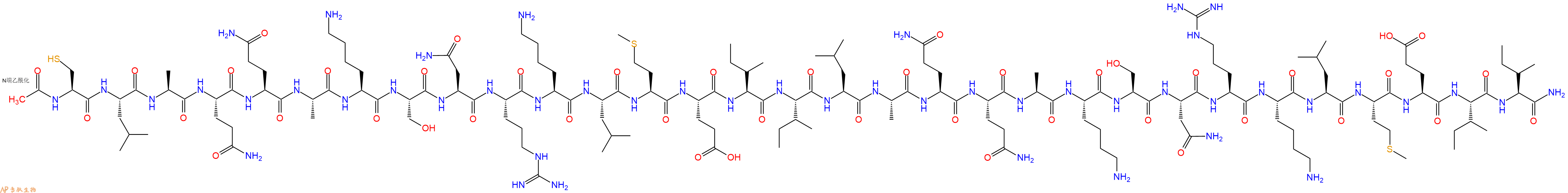 专肽生物产品Ac-Cys-Leu-Ala-Gln-Gln-Ala-Lys-Ser-Asn-Arg-Lys-Leu-Met-Glu-Ile-Ile-Leu-Ala-Gln-Gln-Ala-Lys-Ser-Asn-Arg-Lys-Leu-Met-Glu-Ile-Ile-CONH2