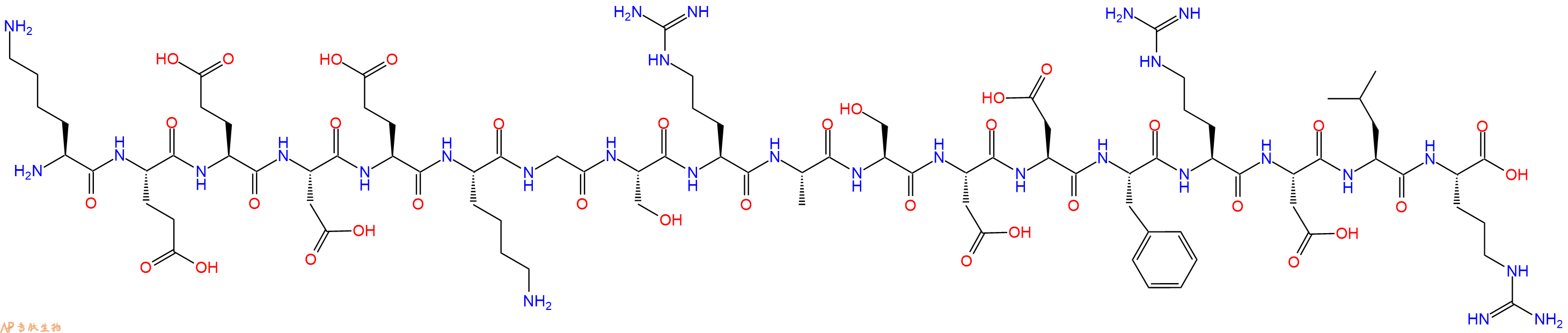 专肽生物产品H2N-Lys-Glu-Glu-Asp-Glu-Lys-Gly-Ser-Arg-Ala-Ser-Asp-Asp-Phe-Arg-Asp-Leu-Arg-OH