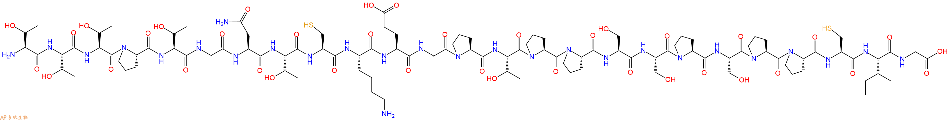 专肽生物产品H2N-Thr-Thr-Thr-Pro-Thr-Gly-Asn-Thr-Cys-Lys-Glu-Gly-Pro-Thr-Pro-Pro-Ser-Ser-Pro-Ser-Pro-Pro-Cys-Ile-Gly-OH