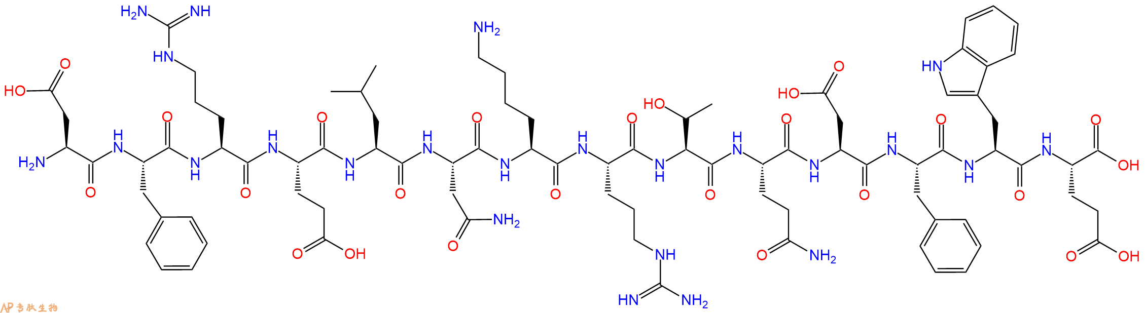 专肽生物产品H2N-Asp-Phe-Arg-Glu-Leu-Asn-Lys-Arg-Thr-Gln-Asp-Phe-Trp-Glu-OH