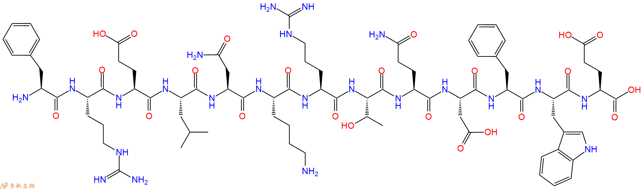 专肽生物产品H2N-Phe-Arg-Glu-Leu-Asn-Lys-Arg-Thr-Gln-Asp-Phe-Trp-Glu-OH