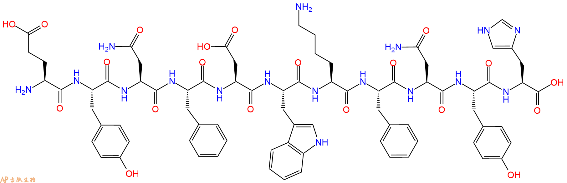 专肽生物产品H2N-Glu-Tyr-Asn-Phe-Asp-Trp-Lys-Phe-Asn-Tyr-His-OH
