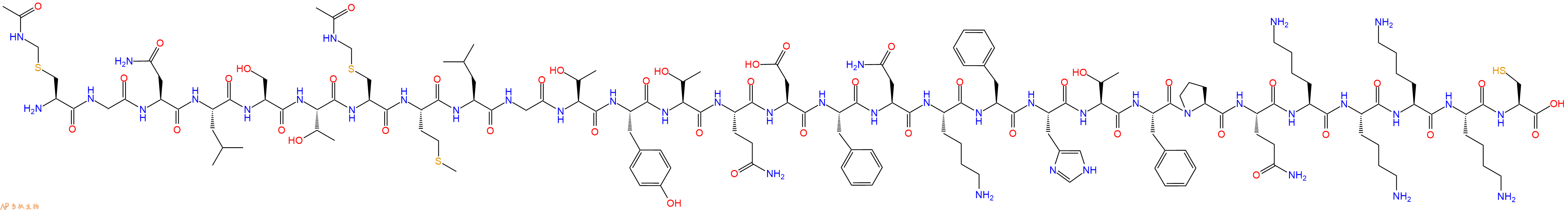 专肽生物产品H2N-Cys(Acm)-Gly-Asn-Leu-Ser-Thr-Cys(Acm)-Met-Leu-Gly-Thr-Tyr-Thr-Gln-Asp-Phe-Asn-Lys-Phe-His-Thr-Phe-Pro-Gln-Lys-Lys-Lys-Lys-Cys-OH