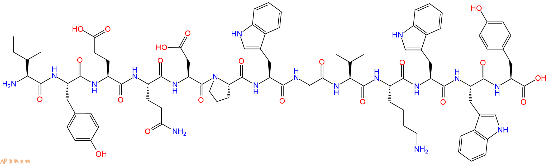 专肽生物产品H2N-Ile-Tyr-Glu-Gln-Asp-Pro-Trp-Gly-Val-Lys-Trp-Trp-Tyr-OH