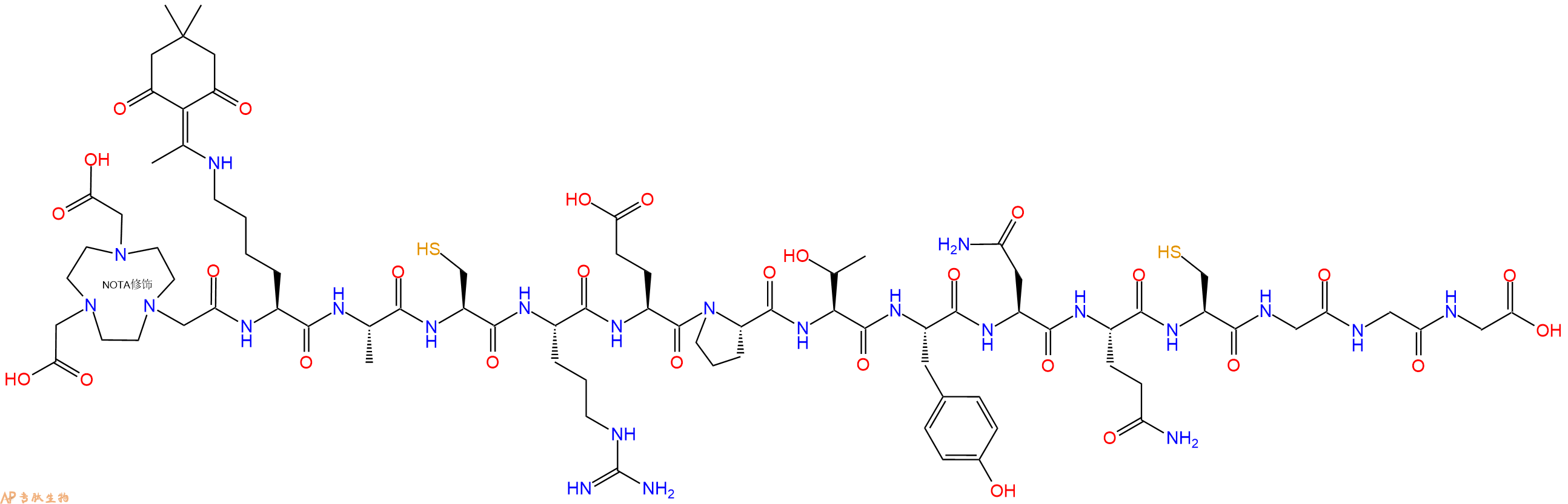 专肽生物产品NOTA-Lys(Dde)-Ala-Cys-Arg-Glu-Pro-Thr-Tyr-Asn-Gln-Cys-Gly-Gly-Gly-OH