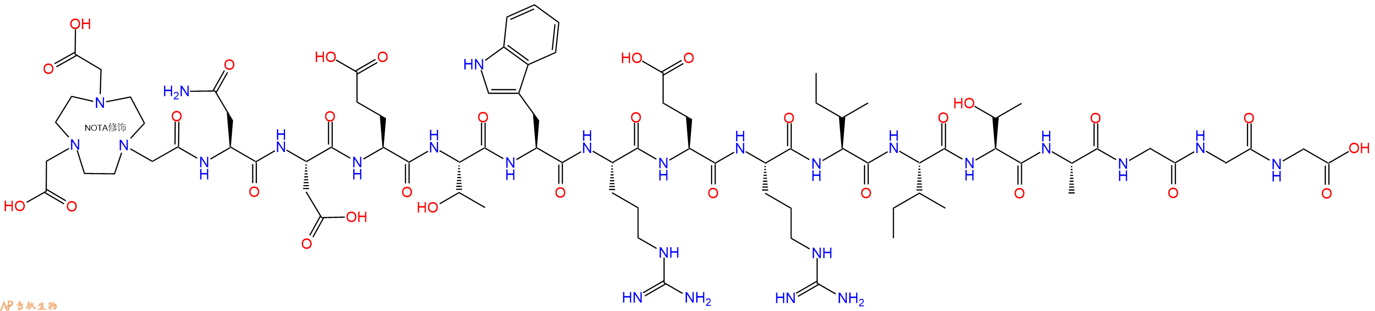 专肽生物产品NOTA-Asn-Asp-Glu-Thr-Trp-Arg-Glu-Arg-Ile-Ile-Thr-Ala-Gly-Gly-Gly-OH