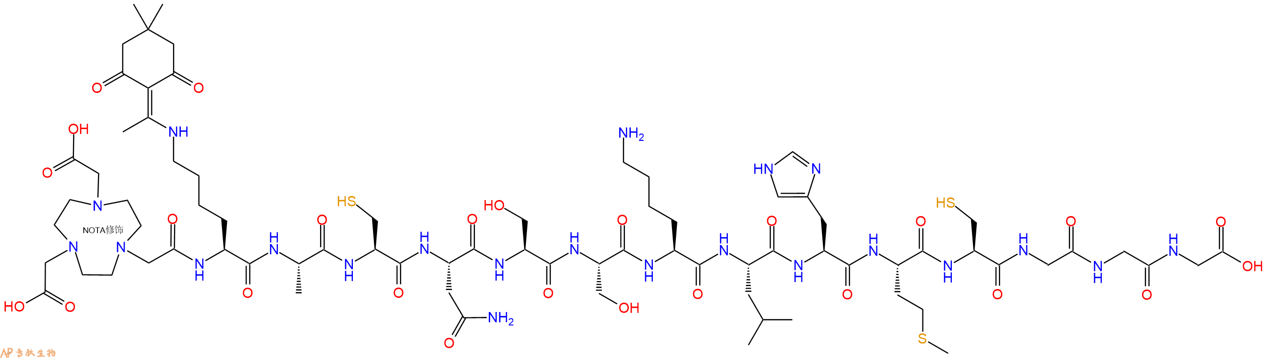 专肽生物产品NOTA-Lys(Dde)-Ala-Cys-Asn-Ser-Ser-Lys-Leu-His-Met-Cys-Gly-Gly-Gly-OH