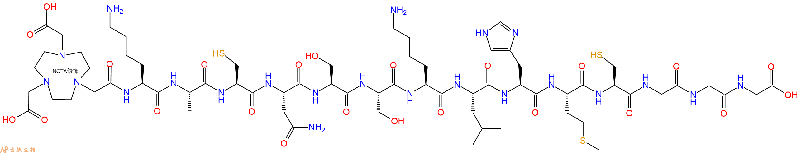 专肽生物产品NOTA-Lys-Ala-Cys-Asn-Ser-Ser-Lys-Leu-His-Met-Cys-Gly-Gly-Gly-OH