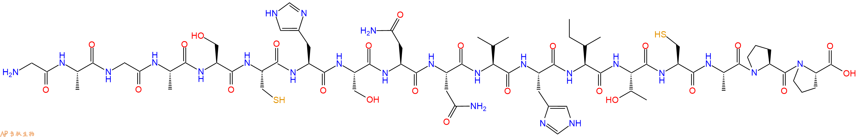 专肽生物产品H2N-Gly-Ala-Gly-Ala-Ser-Cys-His-Ser-Asn-Asn-Val-His-Ile-Thr-Cys-Ala-Pro-Pro-OH