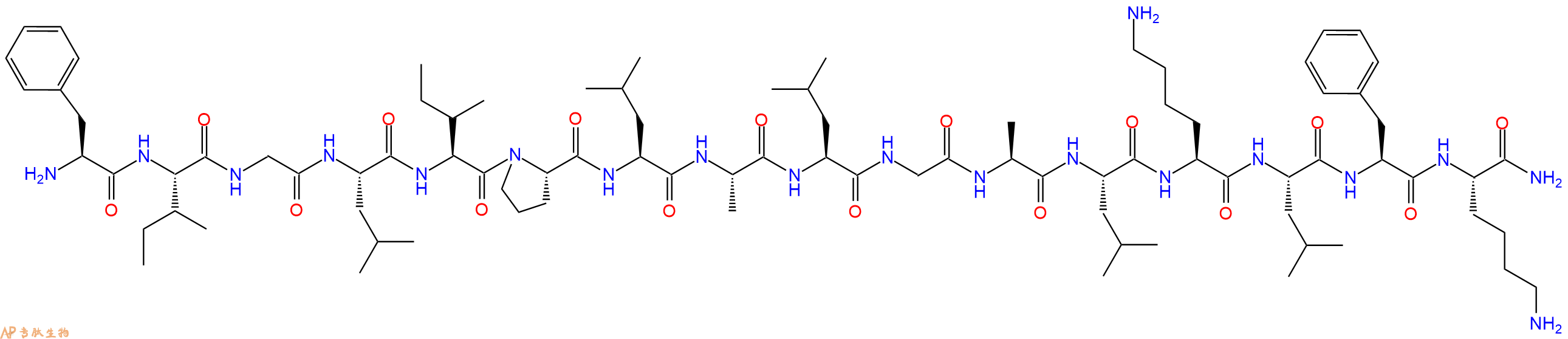 专肽生物产品H2N-Phe-Ile-Gly-Leu-Ile-Pro-Leu-Ala-Leu-Gly-Ala-Leu-Lys-Leu-Phe-Lys-CONH2