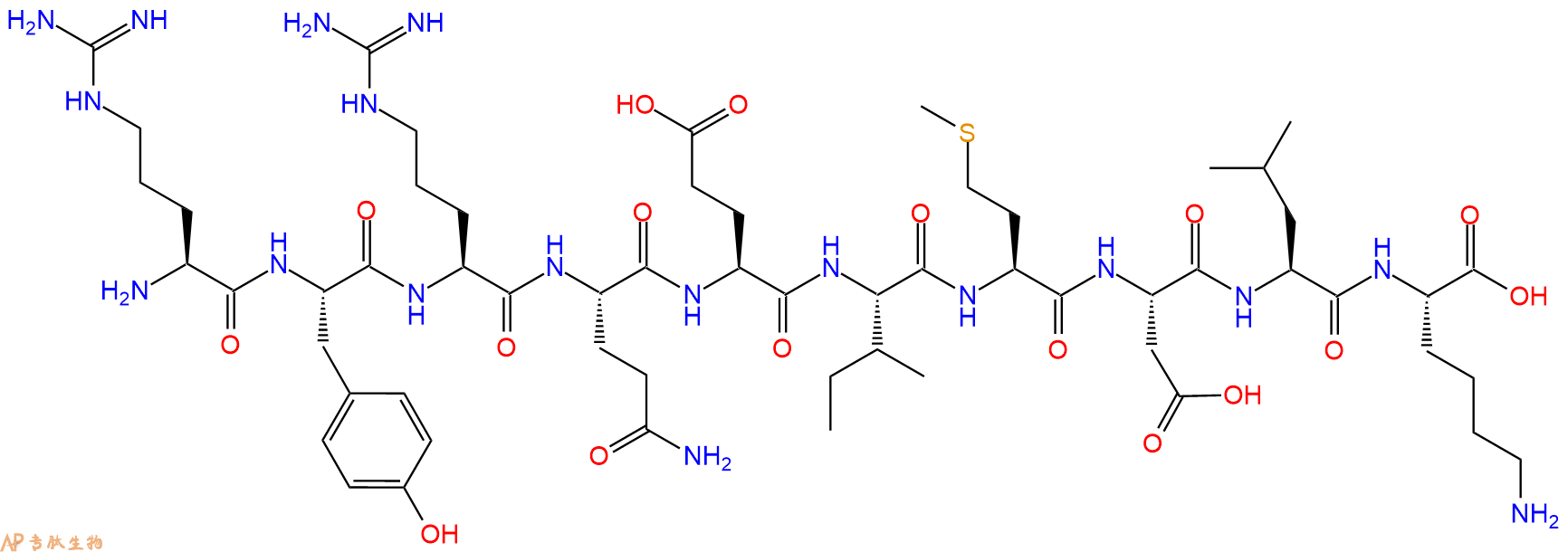 专肽生物产品H2N-Arg-Tyr-Arg-Gln-Glu-Ile-Met-Asp-Leu-Lys-OH