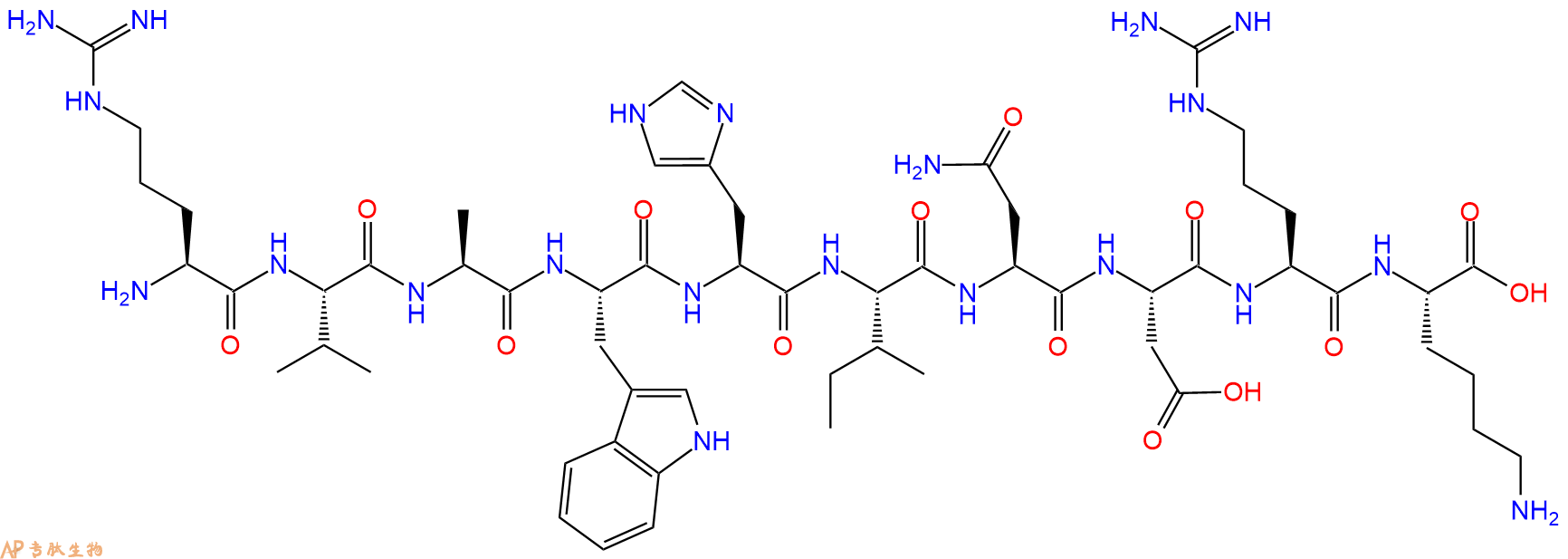 专肽生物产品H2N-Arg-Val-Ala-Trp-His-Ile-Asn-Asp-Arg-Lys-OH