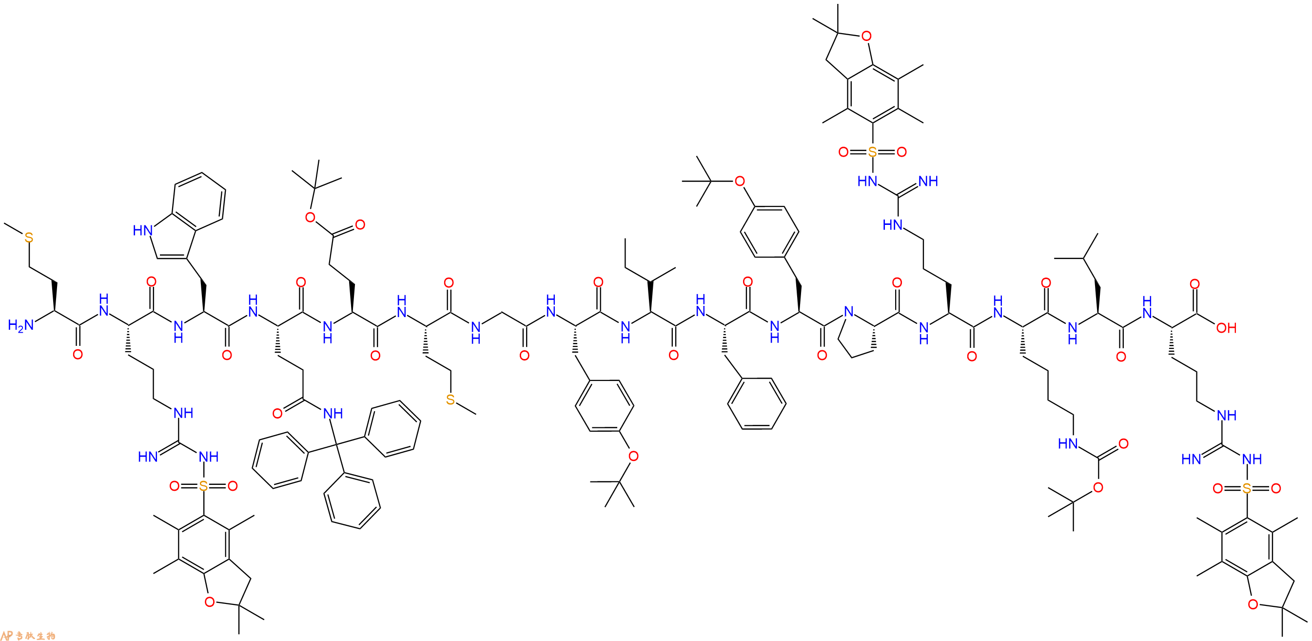 专肽生物产品H2N-Met-Arg(Pbf)-Trp-Gln(Trt)-Glu(OtBu)-Met-Gly-Tyr(tBu)-Ile-Phe-Tyr(tBu)-Pro-Arg(Pbf)-Lys(Boc)-Leu-Arg(Pbf)-OH