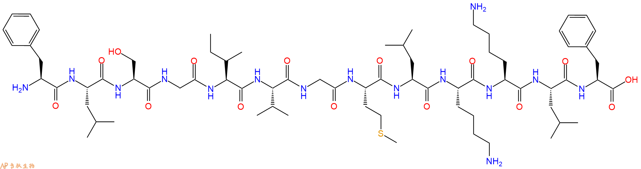 专肽生物产品H2N-Phe-Leu-Ser-Gly-Ile-Val-Gly-Met-Leu-Lys-Lys-Leu-Phe-OH
