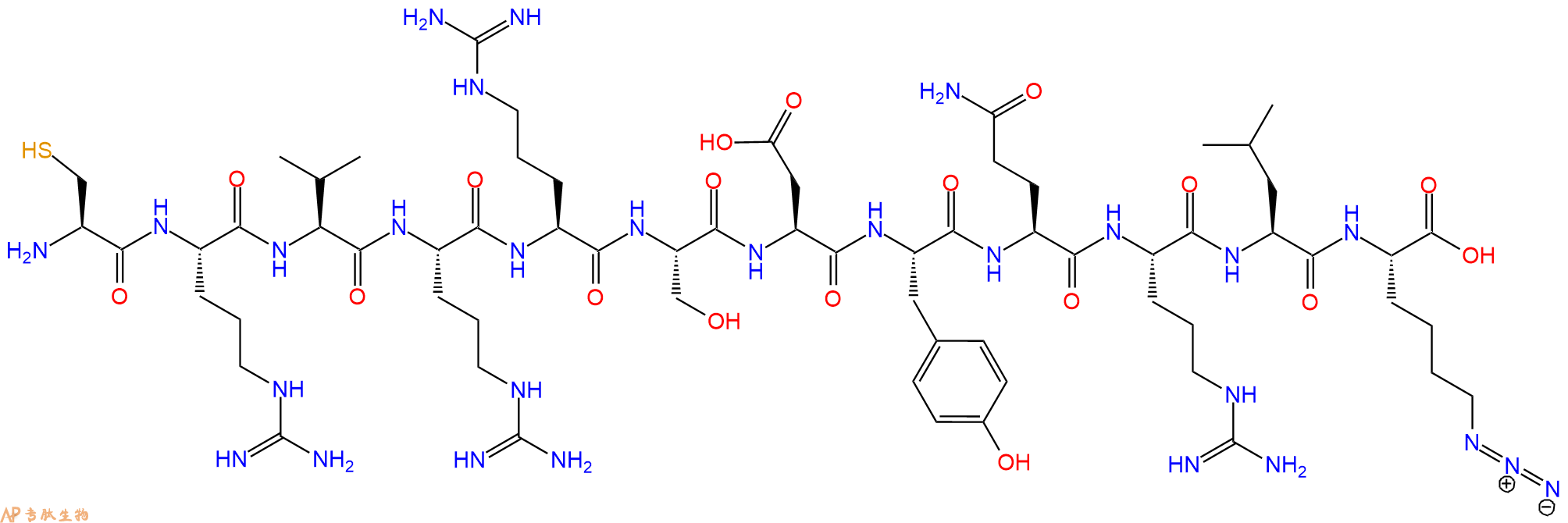 专肽生物产品H2N-Cys-Arg-Val-Arg-Arg-Ser-Asp-Tyr-Gln-Arg-Leu-Lys(N3)-OH