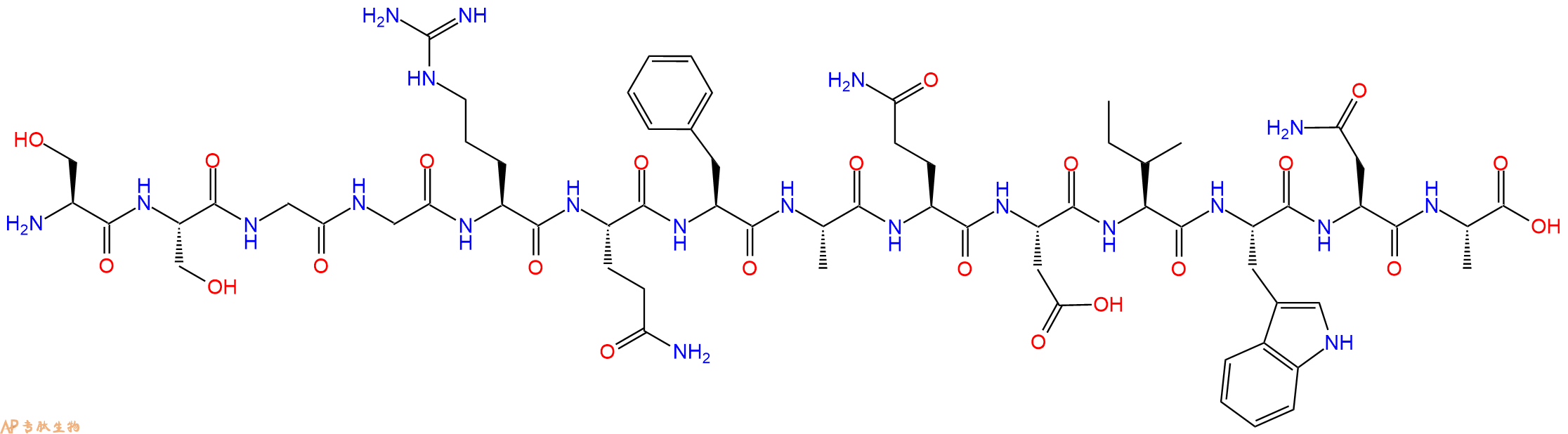 专肽生物产品H2N-Ser-Ser-Gly-Gly-Arg-Gln-Phe-Ala-Gln-Asp-Ile-Trp-Asn-Ala-OH
