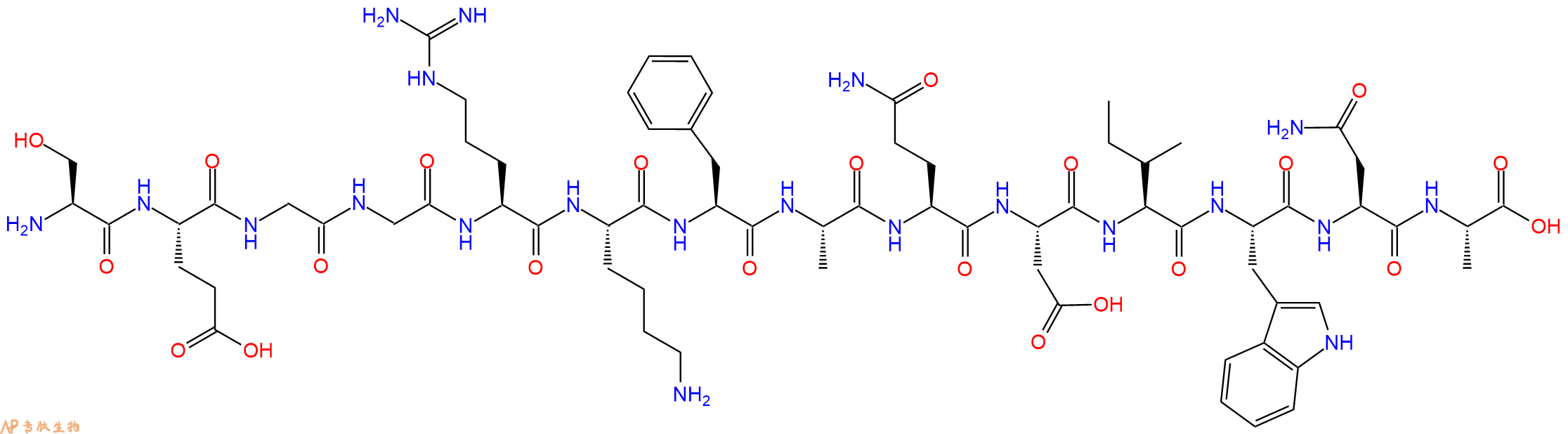 专肽生物产品H2N-Ser-Glu-Gly-Gly-Arg-Lys-Phe-Ala-Gln-Asp-Ile-Trp-Asn-Ala-OH