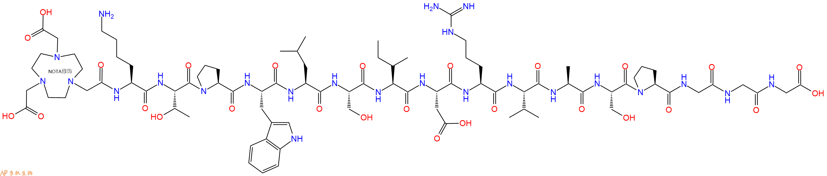 专肽生物产品NOTA-Lys-Thr-Pro-Trp-Leu-Ser-Ile-Asp-Arg-Val-Ala-Ser-Pro-Gly-Gly-Gly-OH