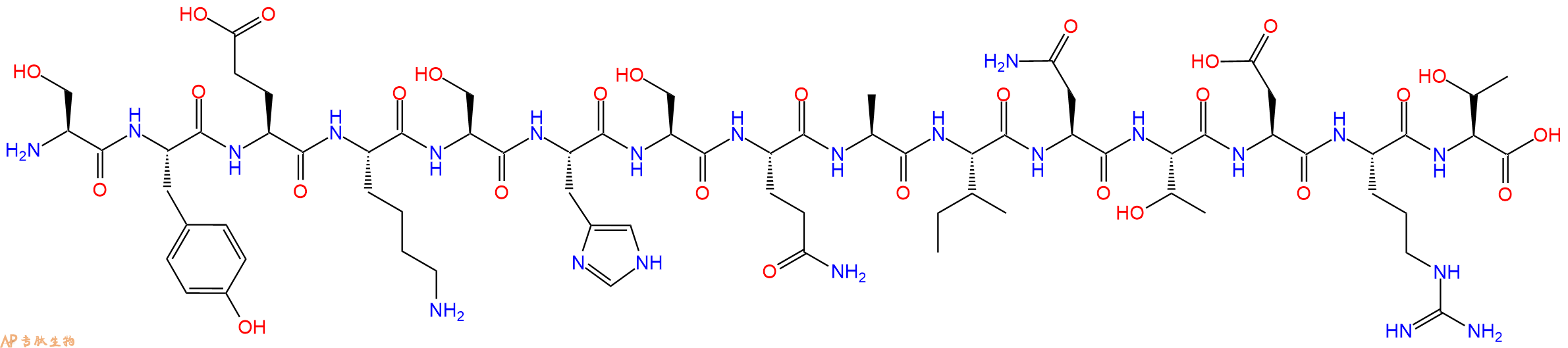 专肽生物产品H2N-Ser-Tyr-Glu-Lys-Ser-His-Ser-Gln-Ala-Ile-Asn-Thr-Asp-Arg-Thr-OH