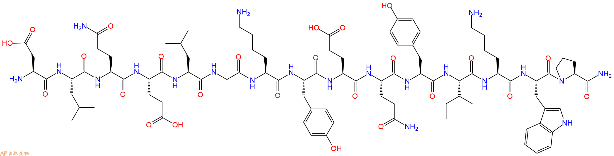 专肽生物产品H2N-Asp-Leu-Gln-Glu-Leu-Gly-Lys-Tyr-Glu-Gln-Tyr-Ile-Lys-Trp-Pro-CONH2