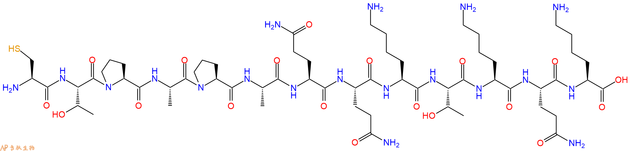 专肽生物产品H2N-Cys-Thr-Pro-Ala-Pro-Ala-Gln-Gln-Lys-Thr-Lys-Gln-Lys-OH